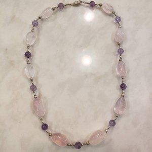Sterling Silver, Lavender Amethyst, Rose Quartz Necklace
